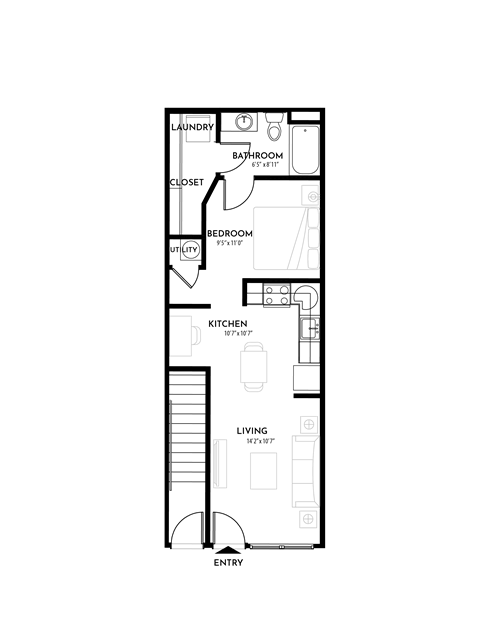 Floor plan for studio, 1 bath, 525 sqft